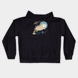 Rainbow-Powered Space Adventure with a Happy Meowgical Cat Kids Hoodie